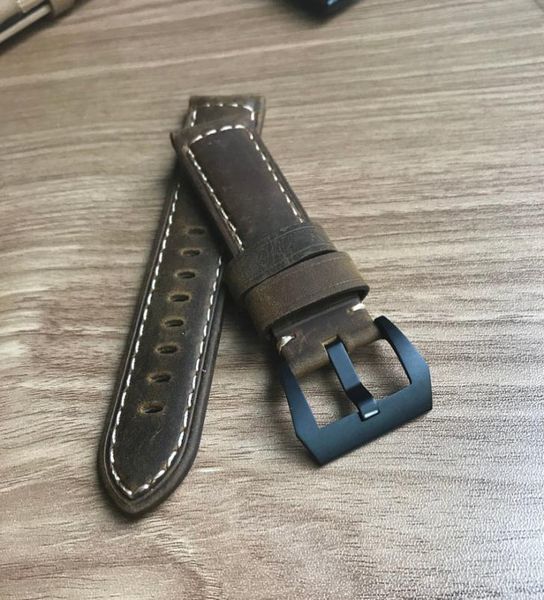 

vintage ocysa dark brown black crazy horse genuine leather belt watch strap 24mm 26mm for pam watches2918698, Black;brown