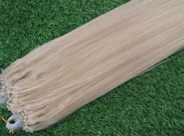 

613 blonde micro loop human hair extensions 100g 7a 100 remy hair straight micro bead extensions 100pcs7155699, Black