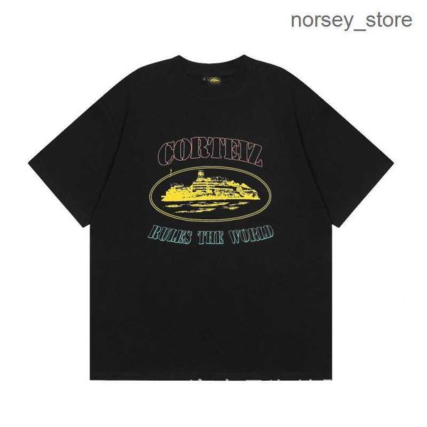 

cortez demon island classic small boat letter print loose casual round neck couple short sleeve t-shirt trend cargo 10 wlzc, White;black