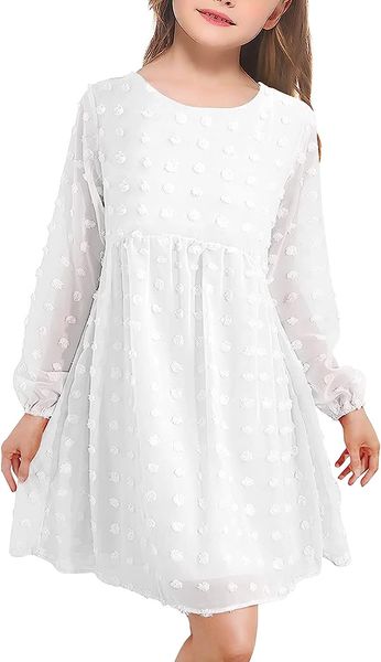 

charming and casual girls' swing dress with pom poms and a-line design, Red;yellow