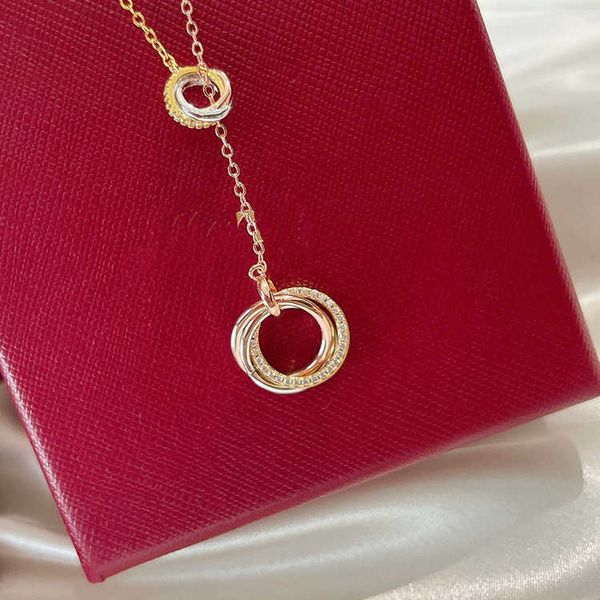 

original designer triple ring necklace fresh and sweet tri color korean edition style ins collar chain v gold material carti same aa790, Silver