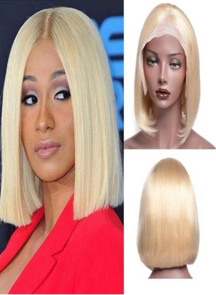 

150 density blonde 613 bob straight wave remy hair lace frontal wigs pre plucked hairline brazilian virgin bob human hair wigs1477380, Black;brown