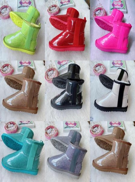 

australia kids shoes snow warm boots classic glossy youth girls boys wggs genuine leather designer snows shoe toddlers infants boo4155516, Black