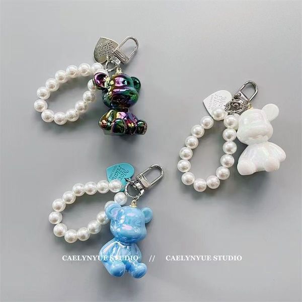 

accessories designer keychain cartoon solid color graffiti bear design love accessories car keychain bag charm love pendant jewelry fine gif, Silver