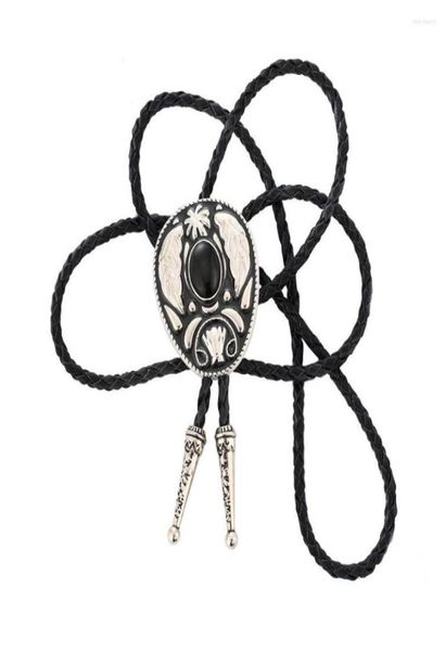 

bow ties western cowboy bolo collar leather rope vintage pattern combined gold and natural agate stone fashion wedding acce2039790, Black;gray