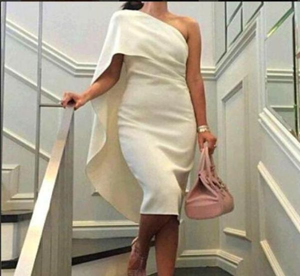 

fashion cocktail dress evening party dresses sheath column fitted one shoulder under knee length club gowns with cape design summe8569681, Black