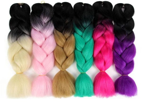 

5 pcs kanekalon synthetic hair jumbo braid crochet hair extensions two tone ombre braiding hair 24 inch 100gpack5888432, Black