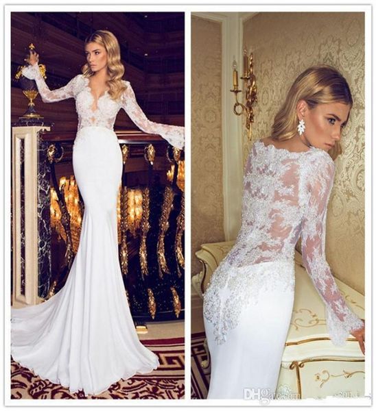 

mermaid chiffon beach wedding dresses 2019 new vneck long sleeves elegant lace wedding bridal gowns sweep train 4682925803, White