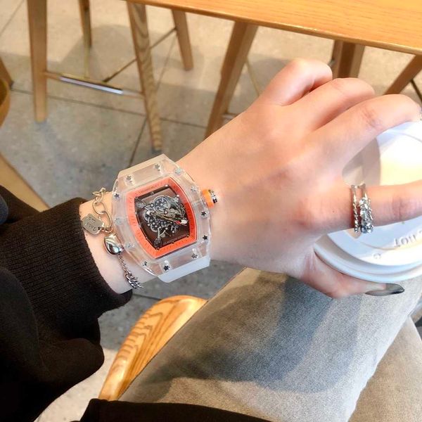 

fantastic skeleton r i c h a r d luxury super style male quartz wrist watches p6rx rm11 rm11-03 watch designer high-end quality rubber strap, Slivery;brown