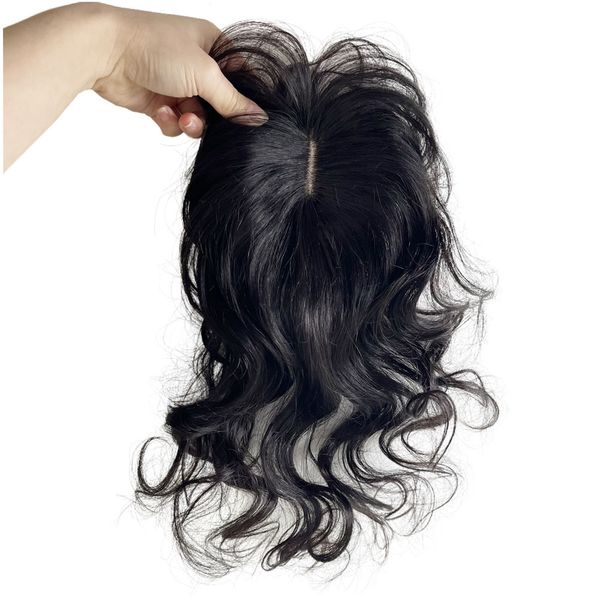 

synthetic s 35cm natural body wavy clip in human hair er for women 1b soft hairpiece mild increase volume remy 230629, Black