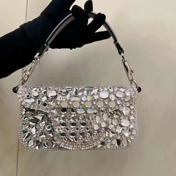 

designer diamond mini loco shoulder bags big irregularity crystal evening purse baguette bags silver tone hardware chain cross body bags han