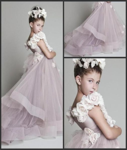 

handmade flowers little angle ball gown flower girls039 dresses tulle strapless princess kid wedding party gown pageant d9375266, White;blue