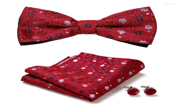 

bow ties christmas red for men silk butterfly tie hanky cufflinks set wedding party paisley plaid solid bowtie9122946, Black;gray