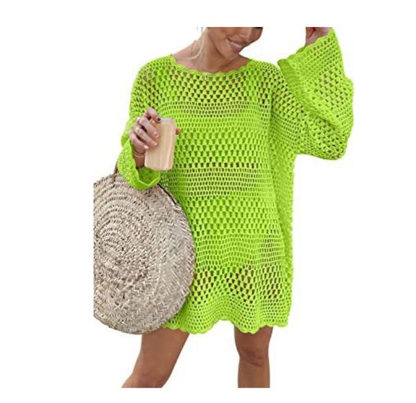 

casual dresses knit dress crew neck hollowed out crochet loose casual long sleeves sweater mini dress, Black;gray