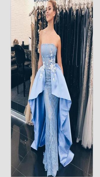 

sheath column blue evening dresses strapless satin long prom gowns formal lace girls pageant dress gown1113355, Black;red