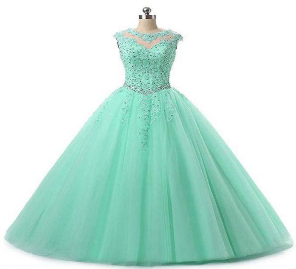 

sweet 16 quinceanera pageant dresses lace applique tulle ball gown prom dresses long vestidos 15 anos keyhole back debutante masqu4725440, Blue;red