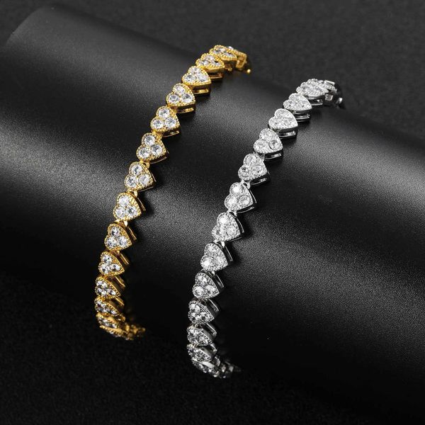 

6.5mm love heart cubic zircon bracelets male female couple personalized hip hop tennis bangle bracelet chains bijoux for lovers couple mena, Black