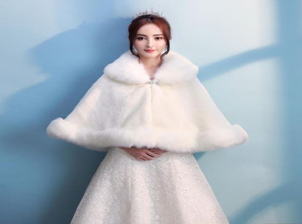 

elegant ivory bridal wraps faux fur wedding cape cloak 2020 wedding jackets fur coat winter bridal stole6136547, White