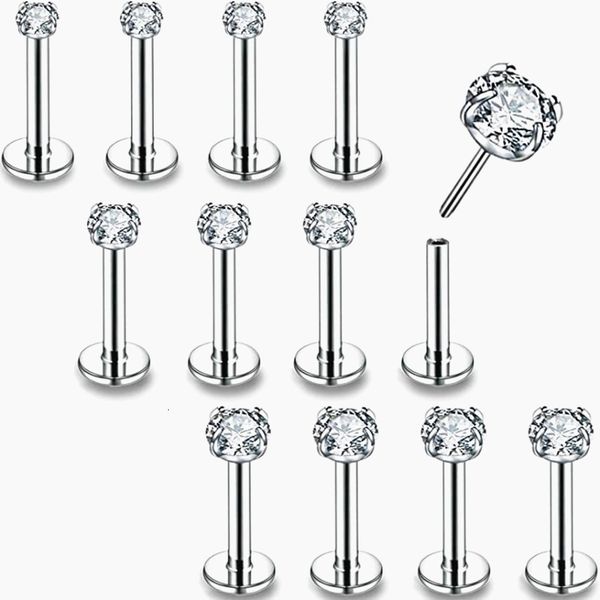 

navel bell button rings 50pcs body jewelry 20g 18g 16g push in lip morne earrings stud cz cartilage helix tragus nose piercings 230628, Silver