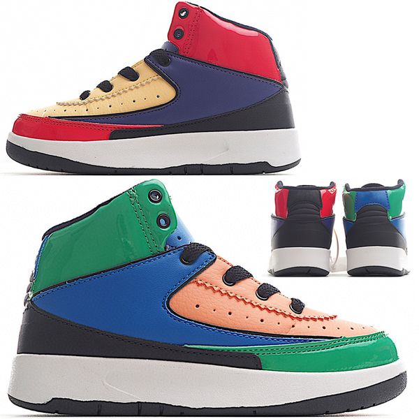 

2023 jumpman 2s basketball kids shoes for boys girls children toddler what the red green blue orange 2 sports trainer youth kid athletic out, Black