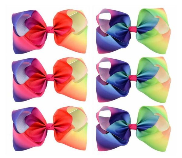 

8 inch large kids baby girl grosgrain ribbon bow clips rainbow new design children hair accessories8679842, Slivery;white