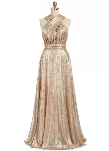 

gold sequins convertible bridesmaid dresses 2019 aline long maid of honor dress wedding party gowns fast 7658050, White;pink
