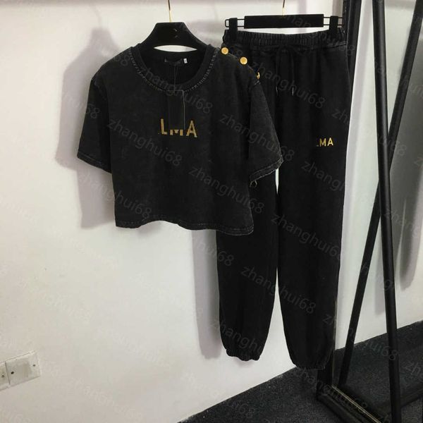 

23ss women pants sets casual suit womens designer clothing b letter shoulder button gold letter short sleeve t-shirt casual pants set women, White