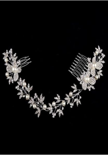 

luxurious bridal head pieces butterfly rhinestone pearl enviromental friendly alloy wedding long hair comb wedding hair accessorie5500878, Silver