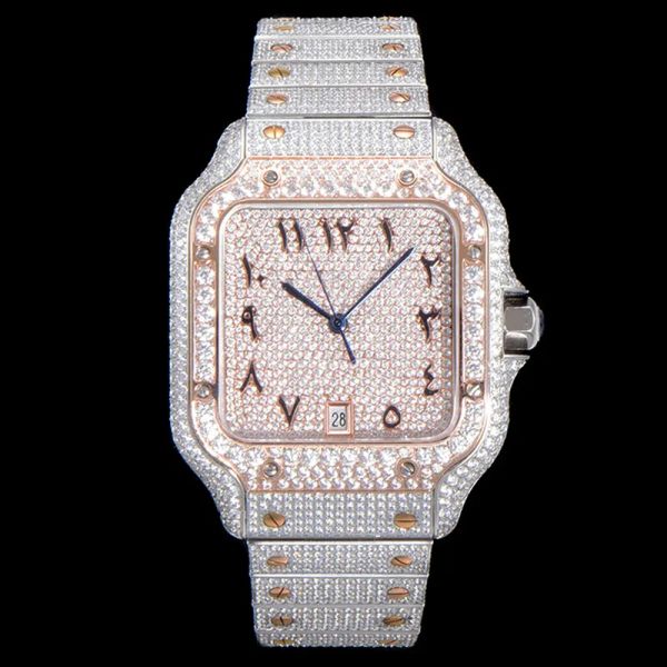 

full diamond mens watch automatic mechanical watches 40mm with diamond-studded steel bracelet wristwatch business wristwatches montre de lux, Slivery;brown