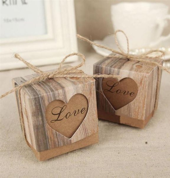 

100pcs heart love rustic sweet candy boxes kraft paper wedding party favour gift box party supply5099484