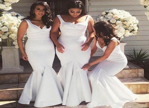 

2019 long bridesmiad dresses mermaid tank satin white maid of honor gowns floor length bridal party wear custom made9184142, White;pink