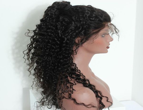 

malaysian virgin hair deep wave lace front wig deep curly full lace wig hair grade 8a human hair wigs for black women3786410, Black;brown