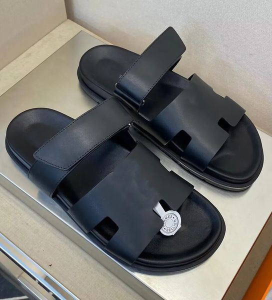 

23s/s summer chypre men sandals shoes adjustable strap slippers rubber sole flip flops cut-out beach slide flats slip on boy's comfort, Black