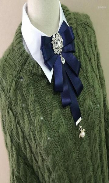

bow ties 2022 british women wedding party neck collar shirt tie cravat lady girl bling rhinestone crystal clip pin chic ribbon bow6403200, Black;gray