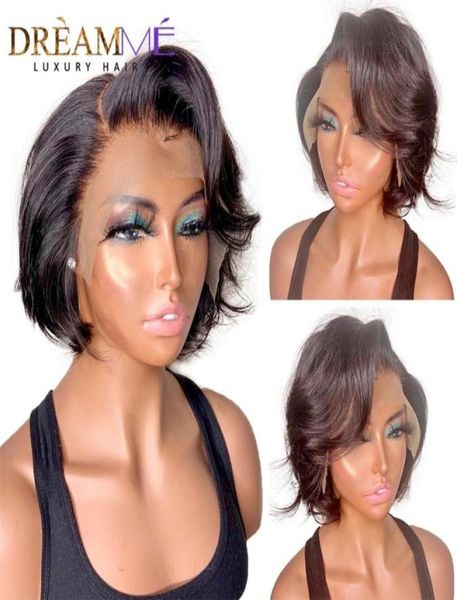 

short simulation human hair wig with bangs natural straight 13x4 bob synthetic lace front wigs for women 150 density preplucked9927930, Black;brown