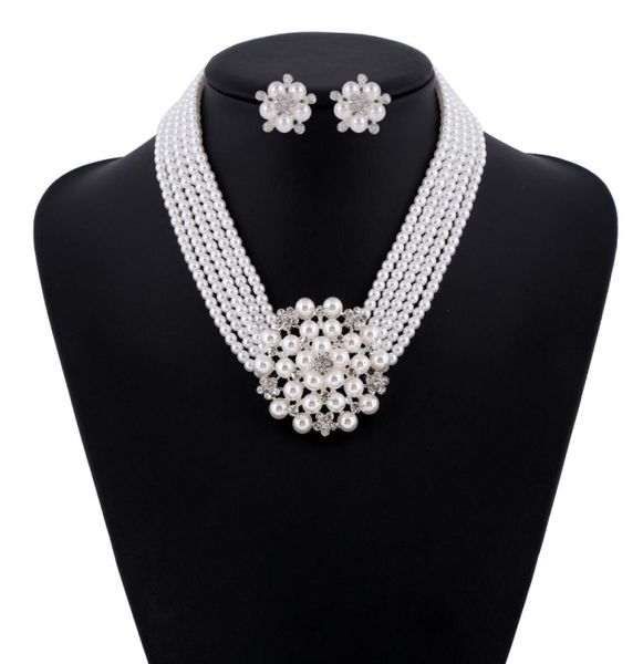 

in stock full pearls bridal jewelry set necklace crystals stud earrings wedding jewelry sets for bride bridesmaids party accessori1692543, White