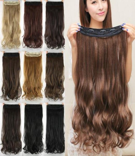 

24 inch multicolor optional high temperature silk curling clip hair curtain synthetic hair extensions curly clip hair curler3305270, Black;brown