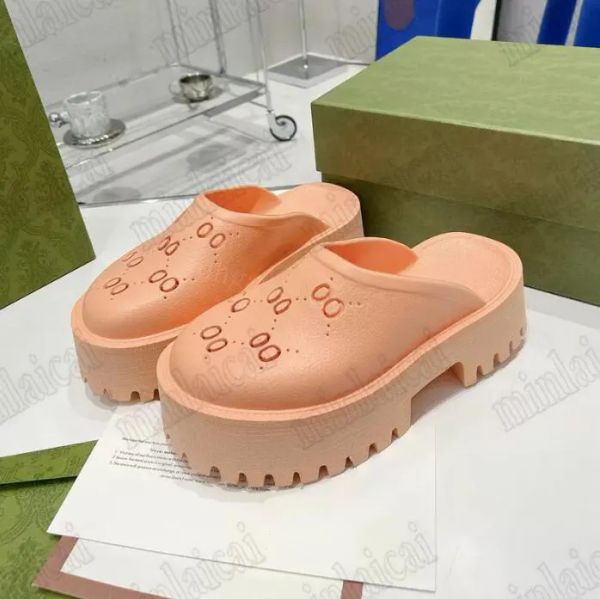 

women's platform perforated g sandal 663577 italy designer slipper for women rubber platform lug sole cut out motif summer outdoor shoe, Black