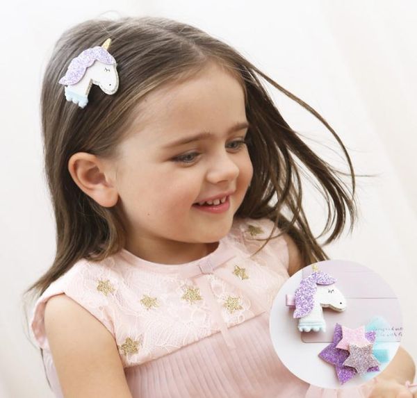 

new fashion girls hair clips kids hairpins cute felt glitter stars unicorn barrettes children kids hair accessories2277380, Slivery;white