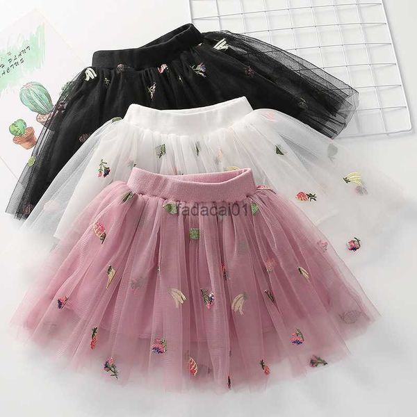 

summer girls mesh embroidered princess skirts children's yarn pleated puff skirts baby girls short skirts l230621, Black