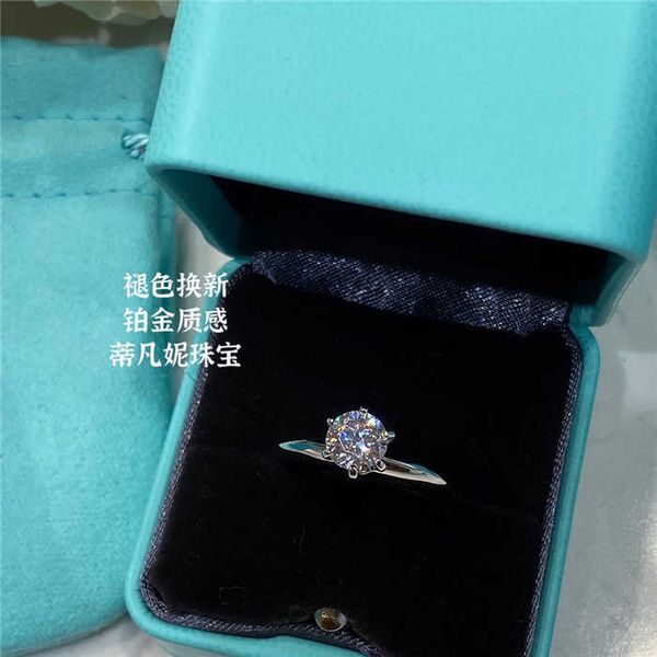 

trendy classic tiffay six claw imitation diamond ring mosan female sterling silver gilded stone wedding, Golden;silver