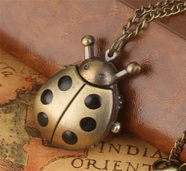 

steampunk classic ladybug design analog quartz pocket watch necklace chain for men women kids reloj de bolsillo8285654, Slivery;golden