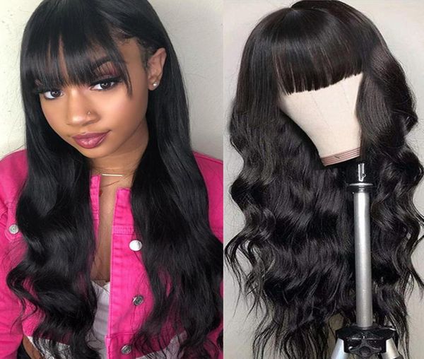 

ishow brazilian loose deep straight human hair wigs with bangs peruvian curly none lace wig malaysian body wave for women all ages6364103, Black;brown