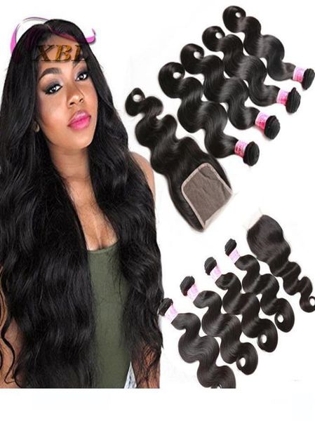 

8a brazilian body wave with closure peruvian wet and wavy hair 3 bundles with closure malaysian natrual wave human hair exte7647707, Black;brown