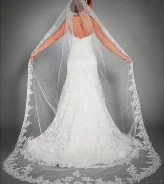 

one layer wedding veils applique lace athedral length long bride veil women accessories with comb3814805, Black