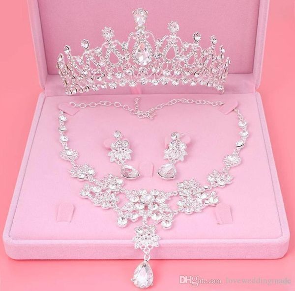 

2019 bling bling set crowns necklace earrings alloy crystal sequined bridal jewelry accessories wedding tiaras headpieces ha1822650, Silver