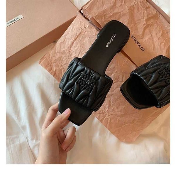 

high mius beach shoes women sandals slide designer definition genuine leather for 2023 new sheepskin fairy style versatile slippers a274
