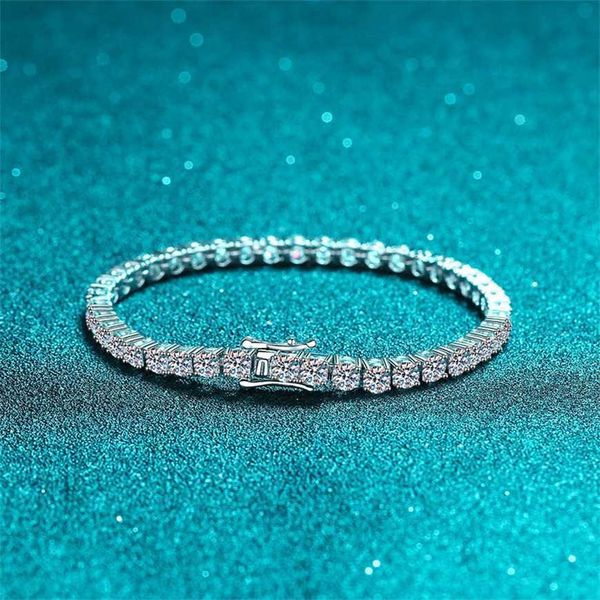 

2023 xdy925 sterling silver women's pt950 gold plated full set with four claws 30 cent moissanite bracelet straight, Black