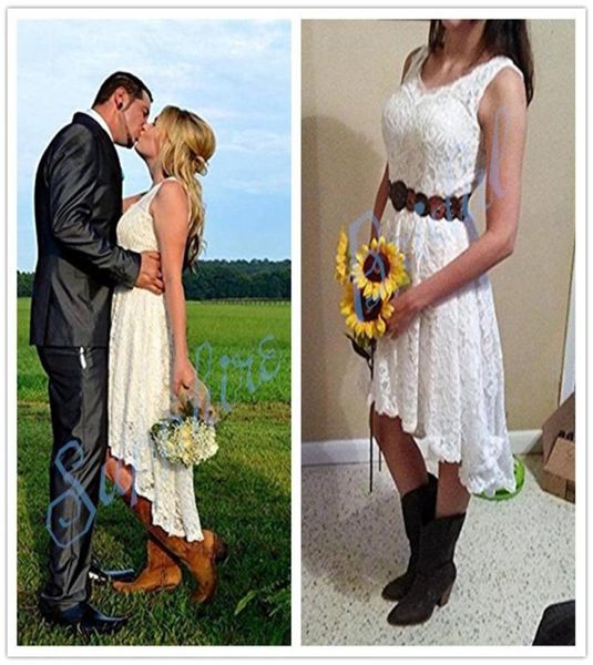 

short high low wedding dress lace white with champagne satin backless wedding bridal gowns real pos new arrival under 1008365235