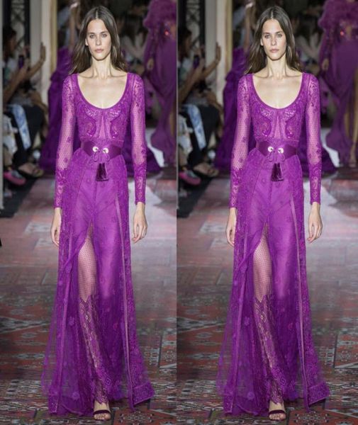 

zuhair murad purple evening dresses scoop neck long sleeve illusion party gown floor length prom party gowns6670745, Black;red